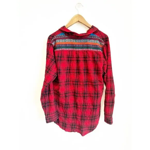 WOOLRICH Plaid Embroidered Black Red Button Down Shirt Medium - Picture 4 of 5